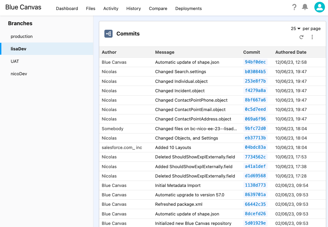 Salesforce Sandbox内のメタデータ変更を時系列で追跡し、ブランチのコミットとして可視化するSalesforceのバージョン管理